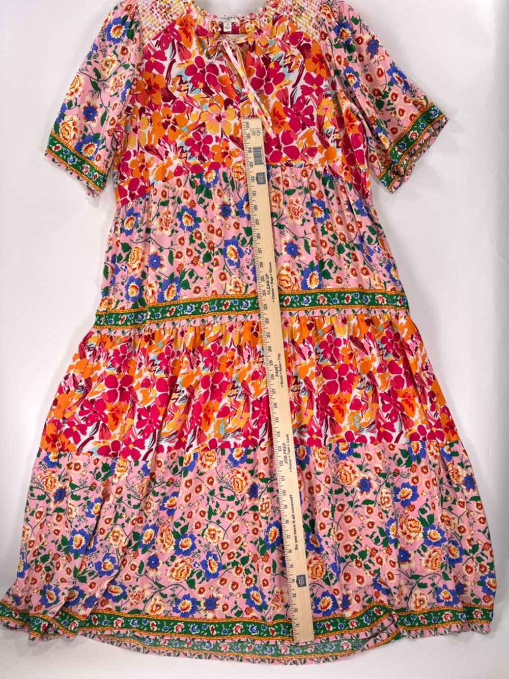 Umgee Bright Mixed Floral Tiered Dress Small Pink Boho Ruffle - Picture 13 of 13